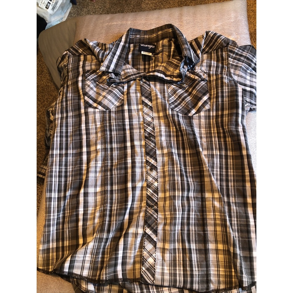 Western Wear Wrangler Mens Long Sleeve Shirt Grey Pearl Buttons Rare Pockets